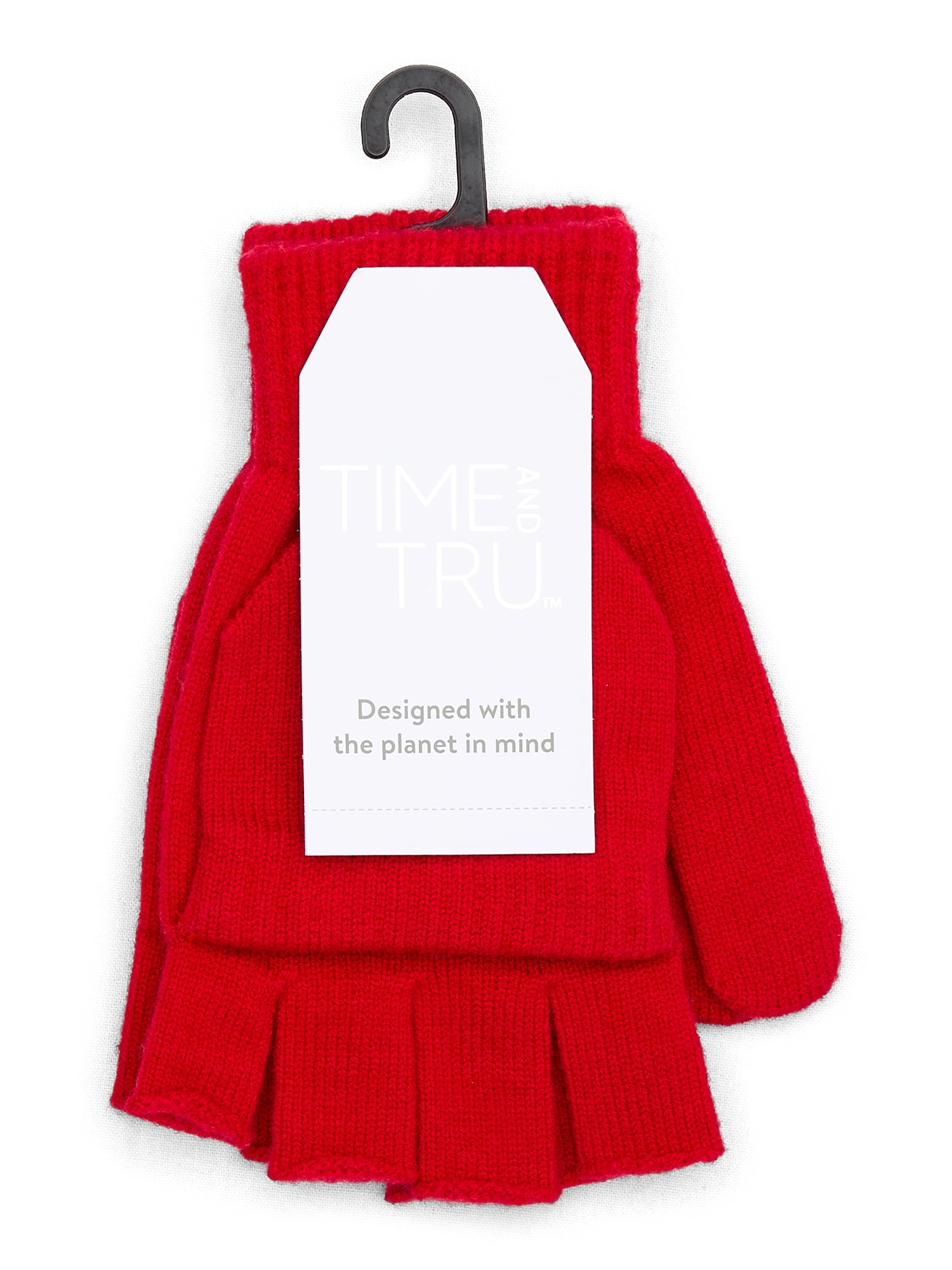 Time and Tru Women's Pop Top Knit Gloves, One Size Fits Most, Brilliant Red