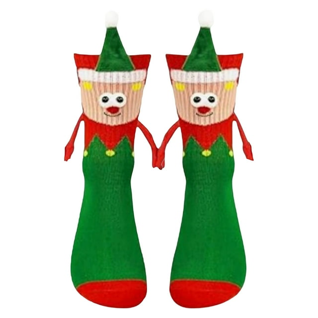 Green Fall And Winter Socks With Hand In Hand Magnetic Design Sweat-Absorbing And Comfortable For Daily Wear And Sports Activities