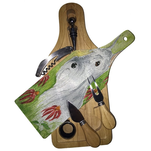 KuzmarK Wine & Cheese Glass Cutting Board Wood Box Gift Set - Miniature Schnauzer Art by Denise Every