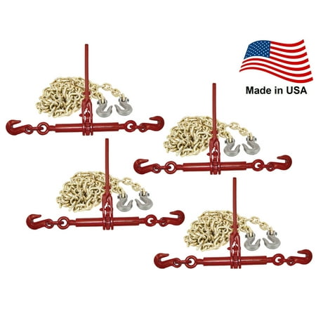 

Mytee Products G70 Chain and Load Binder Kit | (4) 5/16-3/8 G70 G80 Load Binders & (4) 3/8 x 20 G70 Chains w/Grab Hooks | 6600 lbs Safe Load Limit for Truck & Flatbed Trailer | Made in USA