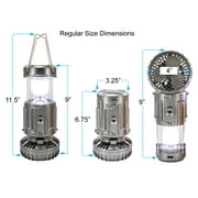 Solar Powered Lantern w/ Fan - Rechargeable Camping Flashlight Lamp w/ Battery Backup - Portable, Adjustable, Collapsible, Solar Charging Station - Rechargeable Fan With Light - Gray Regular