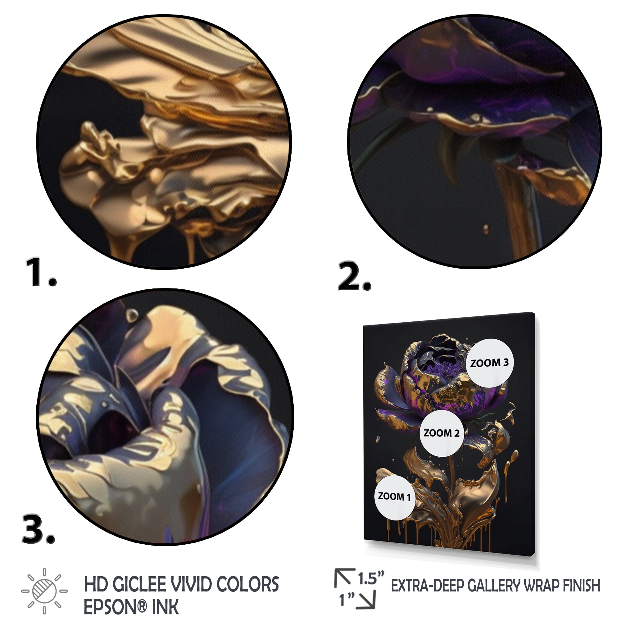 Designart Purple Peony Liquid Gold II Canvas Wall Art