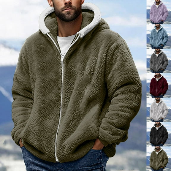 BiZtdJrK Mens Big and Tall Fleece Zip Up Hoodie Fuzzy Long Sleeve Sherpa Lined Jacket Drawstring Hooded Warm Coats Black L
