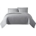 thumbnail image 2 of Chezmoi Collection Owen 3-Piece Soft Cooling Bamboo Fiber Quilt Bedspread Diamond Quilted Coverlet Set (Queen, Light Gray), 2 of 3