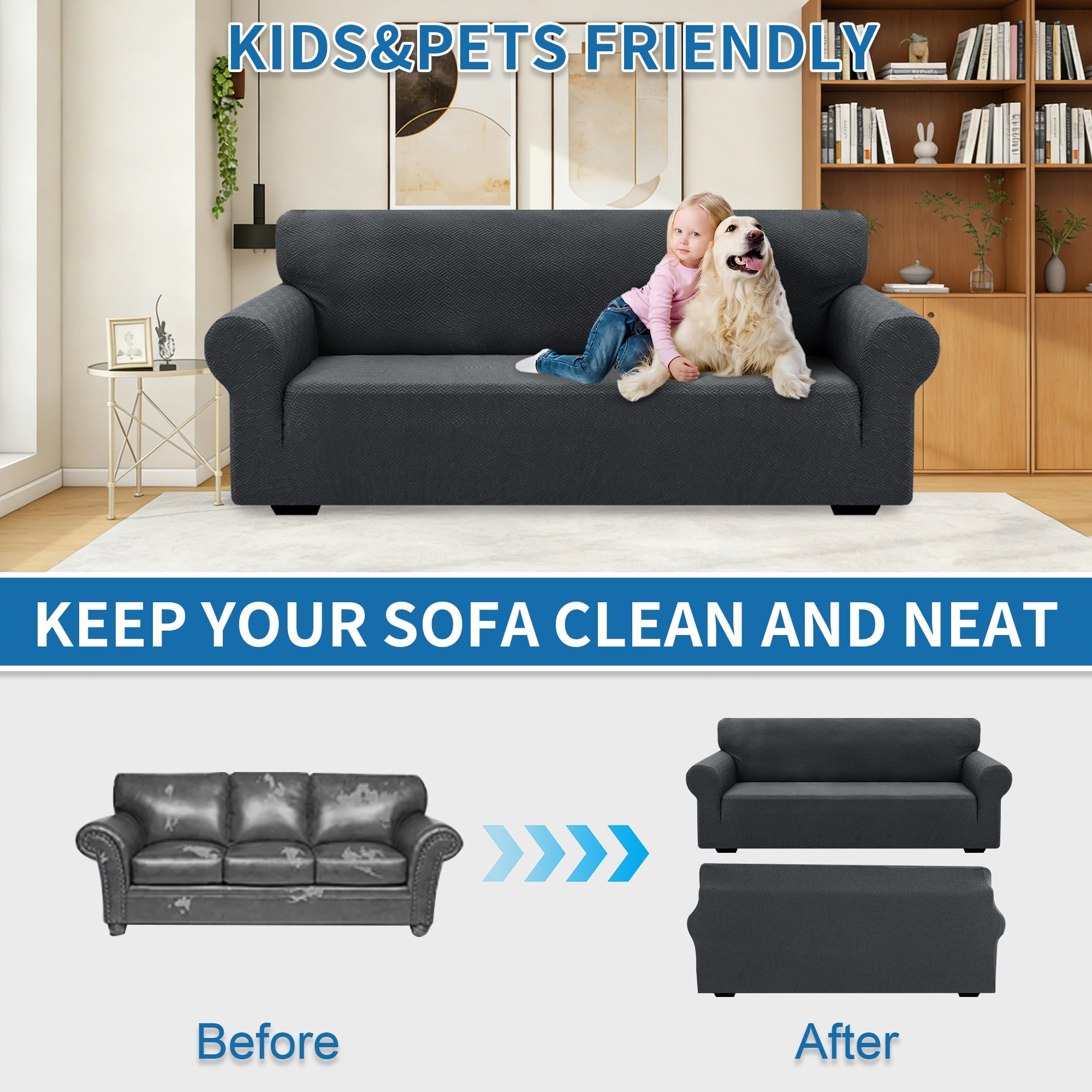 JIATER 1-Piece Armchair Sofa Cover Stretch Couch Cover Washable Sofa Slipcover Non-Slip Furniture Protector,Dark Gray
