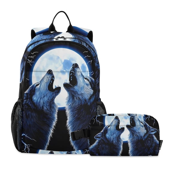 ALAZA Cool Wolf in Lighting School Backpack Lunch Box Set Student Bookbag
