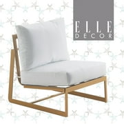 Elle Decor Mirabelle Metal Outdoor Patio Armless Lounge Chair with Cushions, Gold