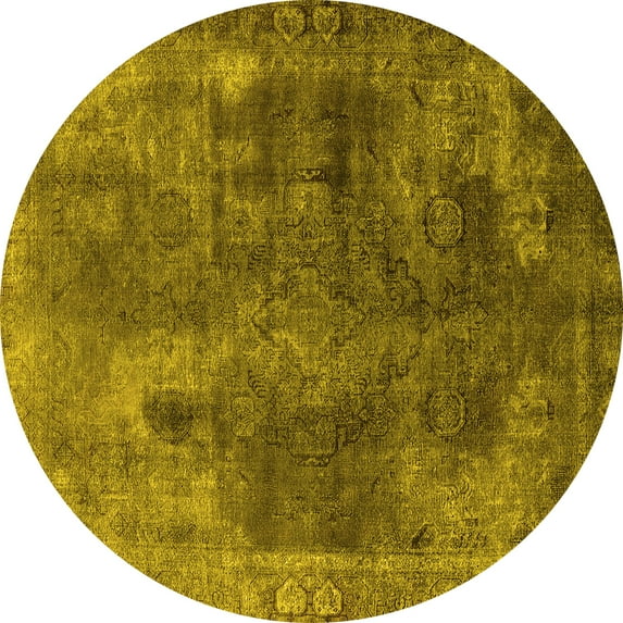 Ahgly Company Indoor Round Oriental Yellow Industrial Area Rugs, 6' Round