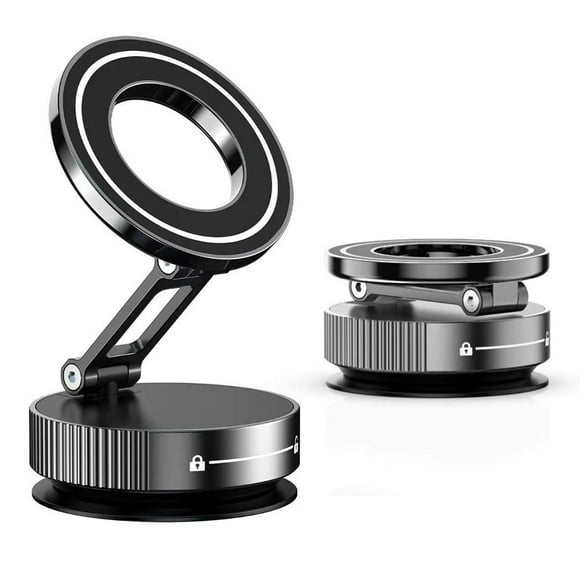 Universal Magnetic Phone Holder for Car Dashboard & Windshield, Adjustable Suction Cup Foldable Stand Mount for GPS, iPhone, Samsung, Aluminum Alloy & ABS, Black