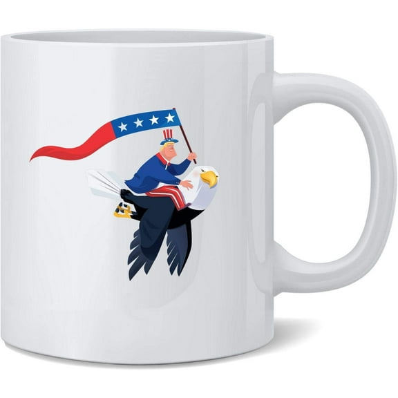 Trump Riding Bald Eagle Funny Patriotic USA Merica Ceramic Coffee Mug Tea Cup Fun Novelty Gift 12 oz