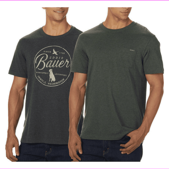 Eddie Bauer Men's 2-Pack GraphicandPocket T-Shirt,Cha/Hea,S