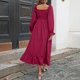 thumbnail image 4 of mfyjkho Vestidos para mujer, Vestido informal de color liso con volantes y cuello cuadrado para mujer Vestidos maxi para mujer m, 4 of 7