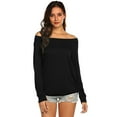 thumbnail image 6 of Women'S Long Sleeve Boat Neck Off Shoulder Blouse Tops Black S, 6 of 8