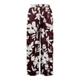 thumbnail image 4 of WTOBBY Women's Summer Floral Print Wide Leg Palazzo Pants with High Waist Elastic Drawstring Side Pockets and Casual Design for Everyday Wear ,Wine S, 4 of 7