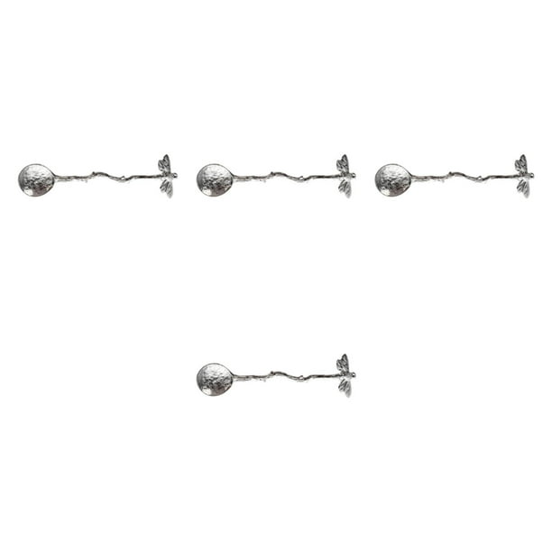 4 piezas de cucharas de libélula para decoración de mesa con mangos largos, cucharas para pastel Plata