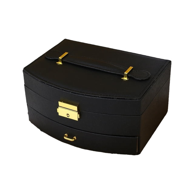 Travel Jewelry Organizer Box - Lockable PU Leather Case with Curved Design & Carry Handle (20x15cm)
