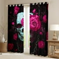 thumbnail image 2 of Manfei Gothic Skull Skeleton Blackout Curtains Set of 2 (52x84 Each), Pink Floral Window Curtains, Halloween Curtains and Drapes, Luxury Room Decor, 2 of 6