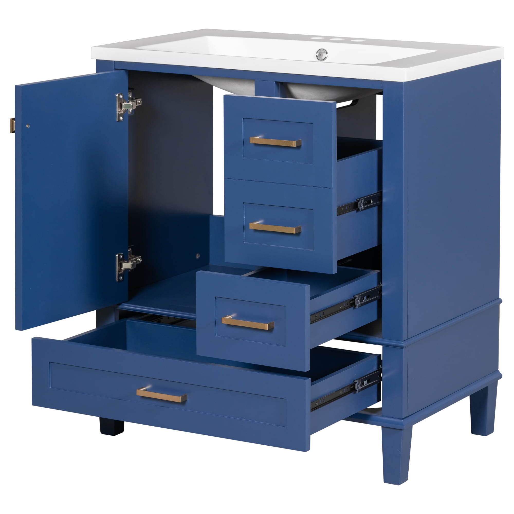 Harper & Bright Designs 30" Blue Bathroom Vanity Cabinet with Sink Combo Set, Bathroom Storage Cabinet with a Soft Closing Door and 3 Drawers, Solid Wood Frame