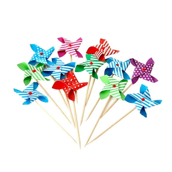 Raindrops 12 Assorted Color Mini Windmill Cake Toppers Paper Picks for Cupcake Decoration Party Supplies 12 Pcs
