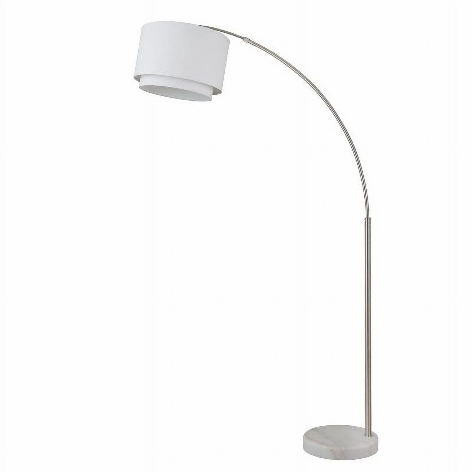 FC Design 81" Adjustable Height Arched Floor Lamp with White Double Drum Shade and White Marble Base