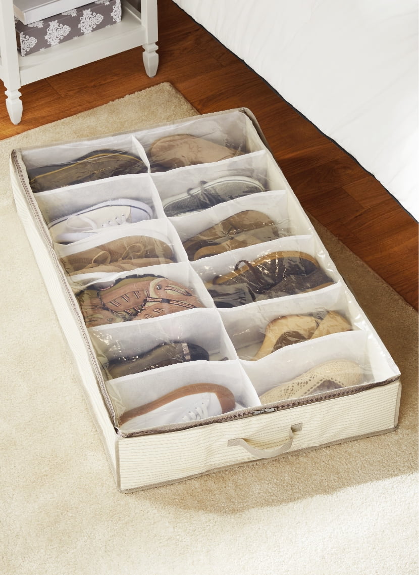 under bed rolling shoe rack on Mainstays Canvas Under Bed Shoe Organizer Storage Bag Natural Walmart Com Walmart Com