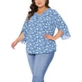 thumbnail image 4 of Agnes Orinda Women's Plus Size Chiffon Top V Neck 3/4 Sleeve Summer Casual Tunic Blouse 1X Blue, 4 of 5