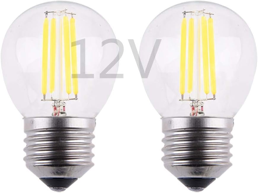 FEFEFW-12V Low Voltage 4W LED Mini Globe Bulb, Dimmable with DC Dimmer, E26 Medium Base, 4000K Daylight, 40W Incandescent Replacement, for Solar System 12V-24V DC Power, 2-Pack