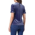 thumbnail image 3 of INSPIRE CHIC Ruffle Collar Shirt for Women's Short Sleeve Velvet Tops Blouse L Dusty Purple Blue, 3 of 5