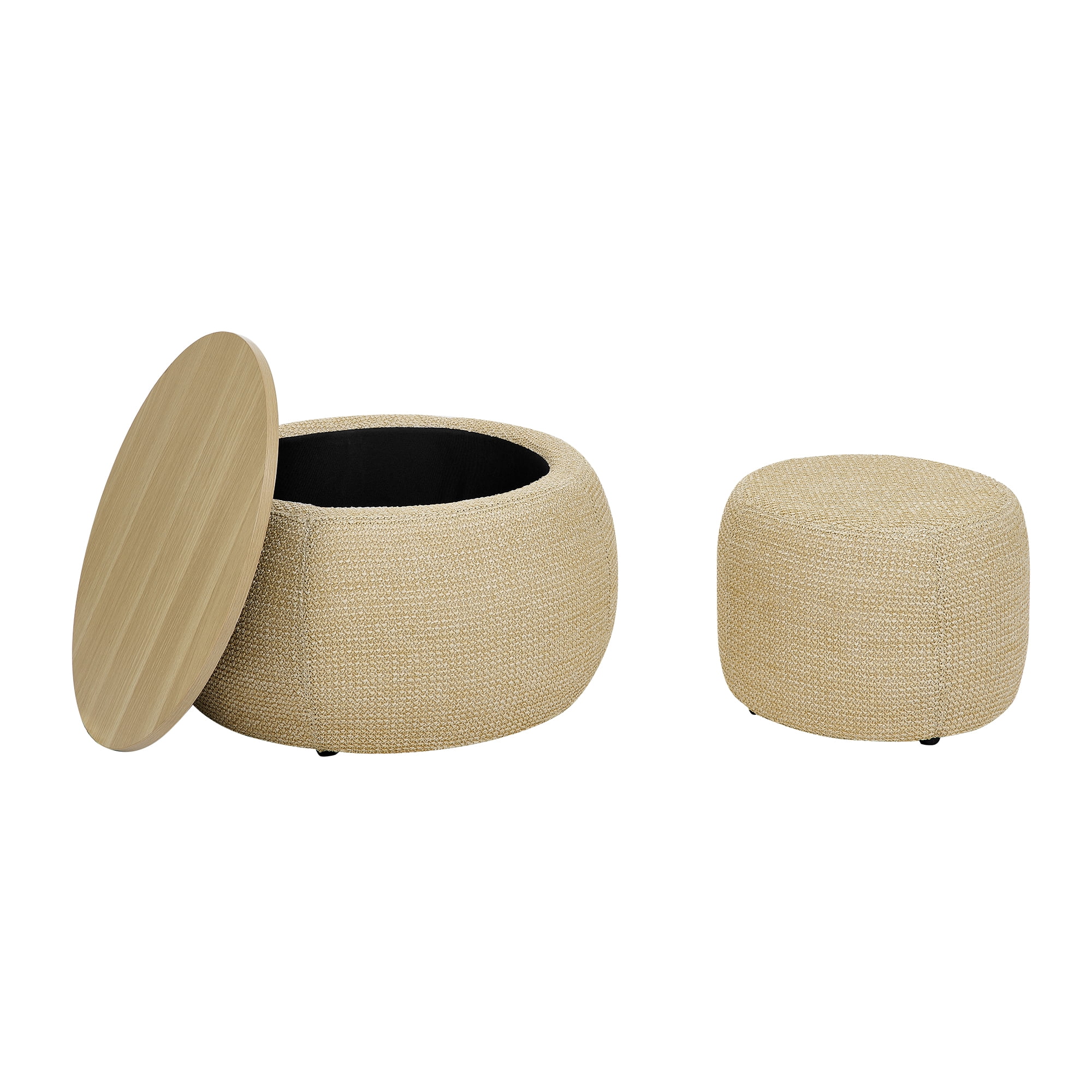 TKBRWU Storage Ottoman Woven Rattan Fabric Round 2 in 1 Function End Table Off-White 25.6 x 25.6 x 14.7 Inch