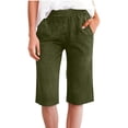 thumbnail image 2 of Hesxuno Women Straight Leg Shorts Faux Denim Summer Shorts Casual Bermuda Shorts with Pockets Lightweight Drawstring Knee Length Shorts Green L, 2 of 7
