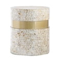 thumbnail image 3 of 16 Inch Stool Table Wood Capiz Shell Leaf Inlay Modern Gold Band Brown, 3 of 5