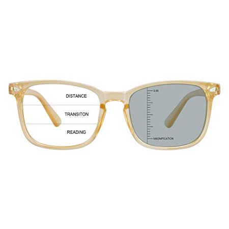 LAMBBAA Vintage Square Progressive Multifocal Presbyopic Glasses, Photochromic Gray Sunglasses for Men Women Readers (+0.00/+2.25 Magnification)…
