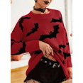 thumbnail image 3 of Women'S Long Sleeve Halloween Jacquard Knitted Top Round Neck Pullover Fall Winter Sweater Tops Red L, 3 of 5