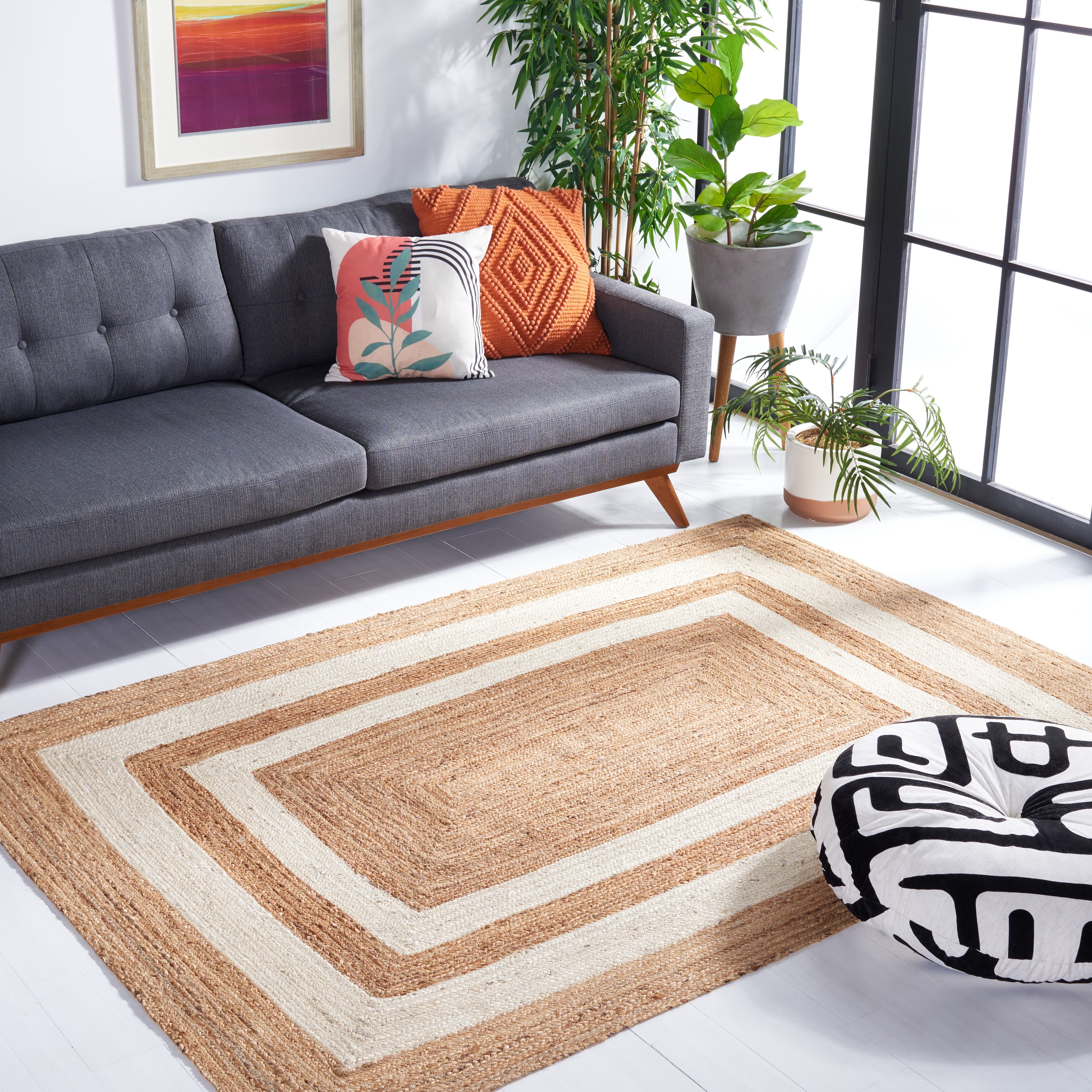 SAFAVIEH Natural Fiber Shannon Bordered Area Rug, Ivory/Natural, 5' x 8'