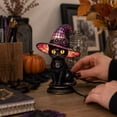 thumbnail image 5 of Halloween Decorations Indoor,Lighted Black Cat Table Lamp with Witch Hat,Stained Glass Style Halloween Witch Lamp,Gothic Decor for Shelf Desk(A), 5 of 7