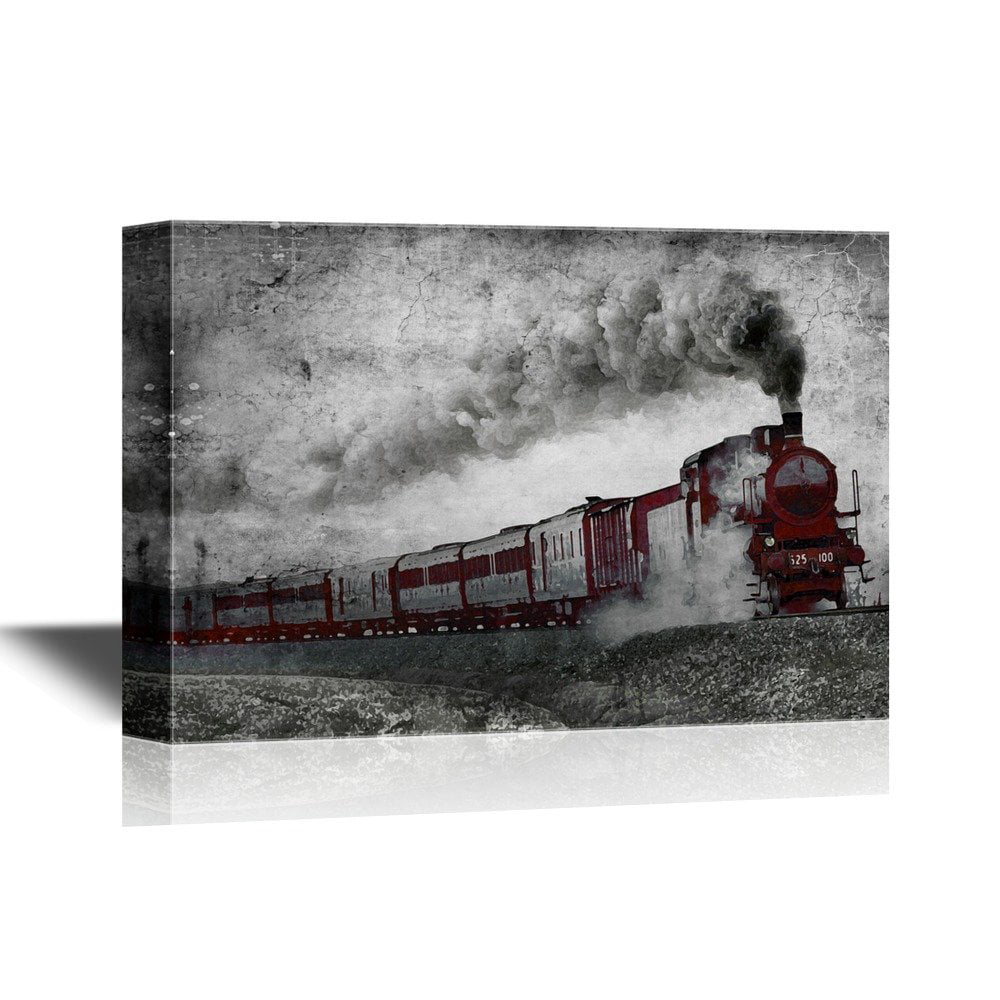 A Car And Train With Gray Smoke Steam Trains In Progress Wall Art Painting The Picture Print On Canvas Car Pictures For Home Decor Decoration Gift