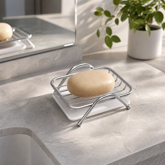 Stainless Steel Soap Holder with Drainage Tray - Rustproof Wire Soap Dish for Bathroom Kitchen Countertop - Rectangular Soap Rack with Removable Drip Tray for Sink Shower Vanity Storage