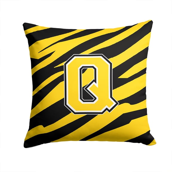 Letter Q Initial Tiger Stripe - Black Gold  Fabric Decorative Pillow