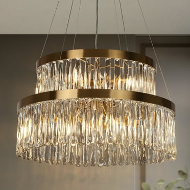 LNC Modern Gold 6-Light Crystal Drum Tiered Chandelier for Living Dining Room Bedroom - 22.5" Dia. x 10.6" H