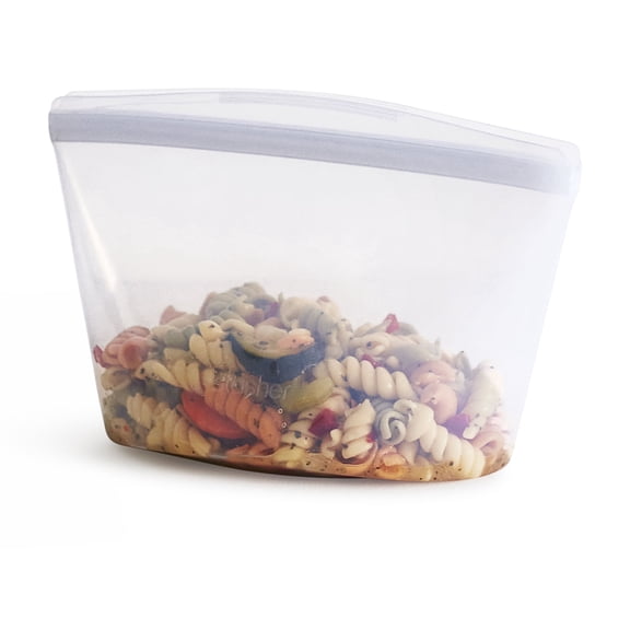 Stasher Premium Food-Grade Silicone Reusable Food Storage Container, Holds 4 cups, Leak Free Pinch Loc Seal, Clear, 1 Bowl, Mother's Day Gifting