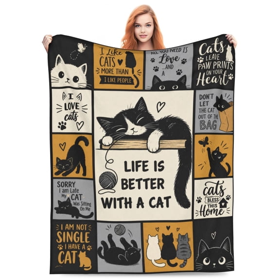 Life Is Better With A Cat Lover Throw Blanket 40"X30" Flannel Fleece Soft Lightweight Blankets For Couch Bed Living Room Bedroom Home Decor