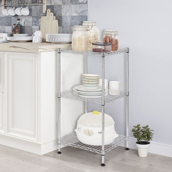 Fithood Chrome 3Tier Black Wire Shelving Tower