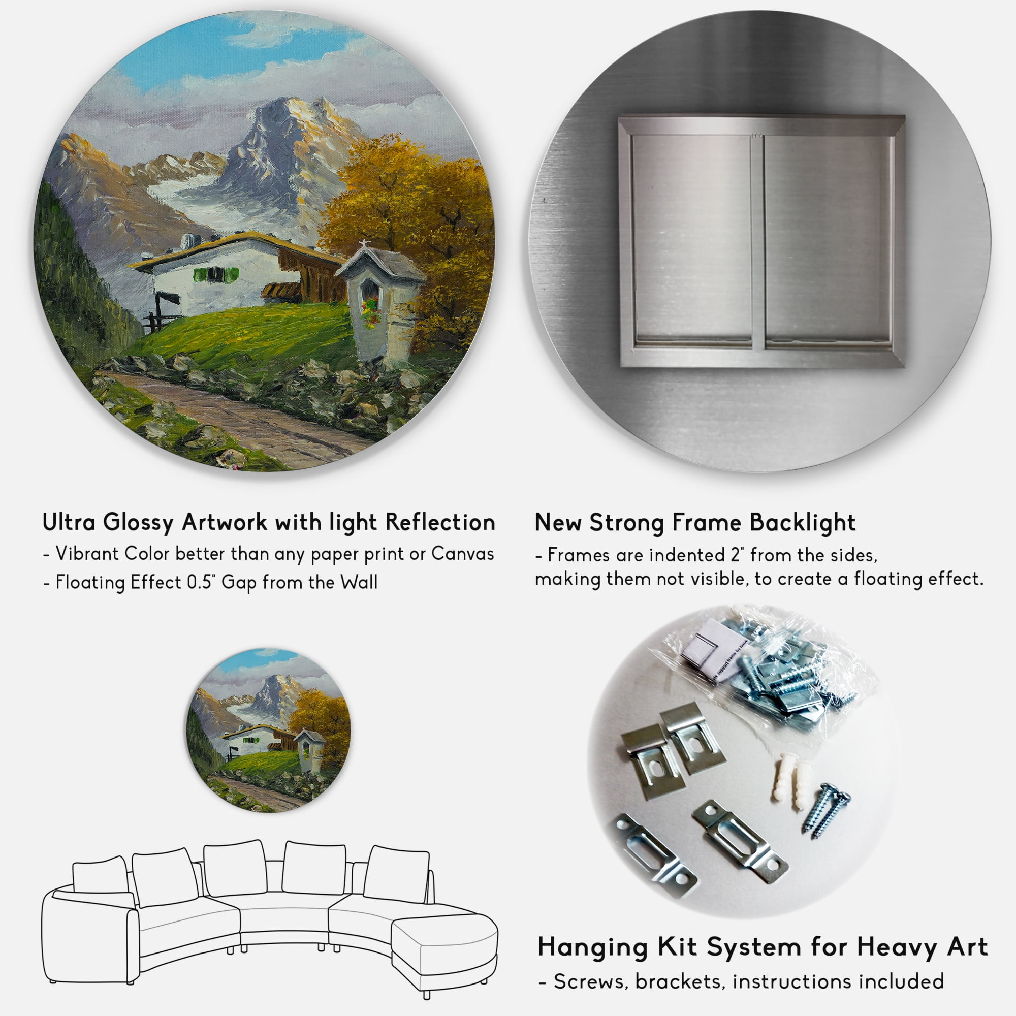 Designart 'The Path Leading To A House Along Wayside Shrine' Farmhouse Circle Metal Wall Art 29x29 - Disc of 29