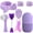 purple, variant on 8pcs Facial Cleansing Set, Includes Bowknot Headband, Wristbands, Dual Cleansing Brushes, Exfoliating Sponge, Gua Sha Massager & Ice Roller for Skincare & Face Care