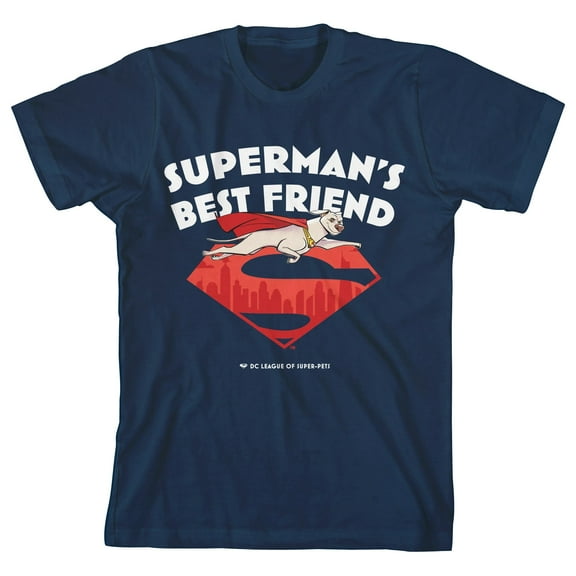 Bioworld DC League of Super Pets Superman's Best Friend Youth Navy Blue Graphic Tee-Medium