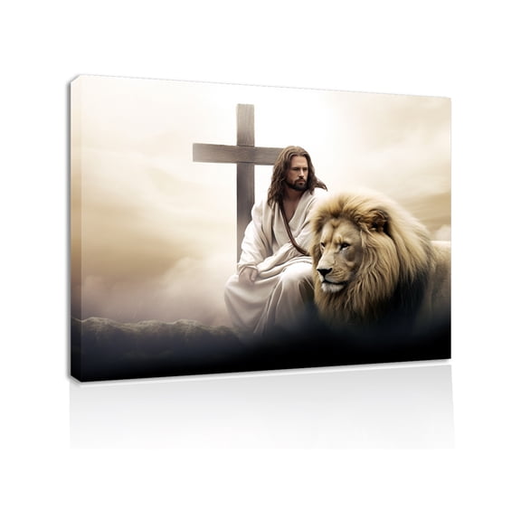 Jesus Wall Art Jesus Lion Posters Pictures Christian Paintings Cross Bible Art Canvas Prints Cross Decor Redemption And God Series For Room Religious Churches Wall Decor Framed