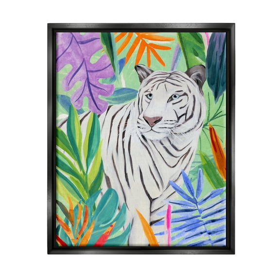 Stupell Vivid Nature Tiger Plant Leaves Animals & Insects Painting Black Floater Framed Art Print Wall Art