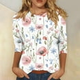 thumbnail image 2 of BangWanChi 3/4 Length Sleeve Womens Tops Women's Fashion Printed Round Neck 3/4 Sleeve T-Shirt Loose Tops Long Sleeve Round Neck Tops/Shirt, 2 of 5