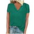 thumbnail image 2 of Womens Clothing Homenesgenics Womens Tops under $10 Women's Fashion solid V-Neck Short Sleeved Casual T-Shirt Blouses Green L, 2 of 4