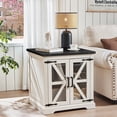 thumbnail image 4 of Joaxswe End Table with Charging Station for Living Room, 24" Farmhouse Side Table with Glass Barn Door, Square Nightstand for Bedroom, Elegant White, 4 of 7